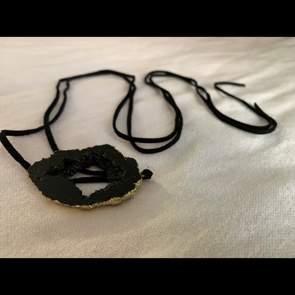 Black Druzy Long Necklace